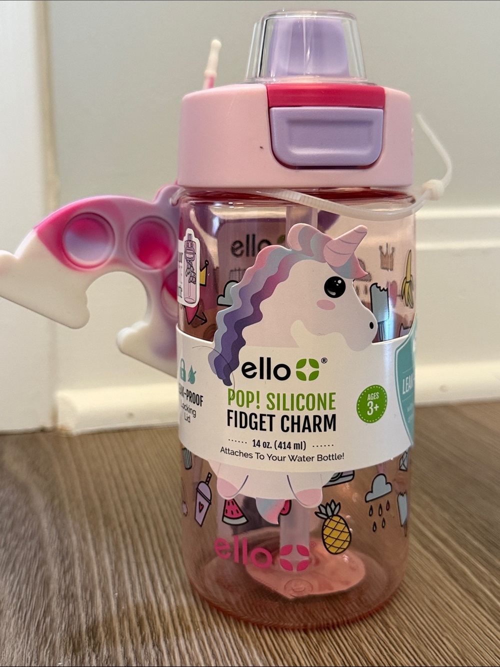 [NWT] New with tags! Ello Colby Kids Unicorn Plastic Water Bottle w/ charm 14 oz